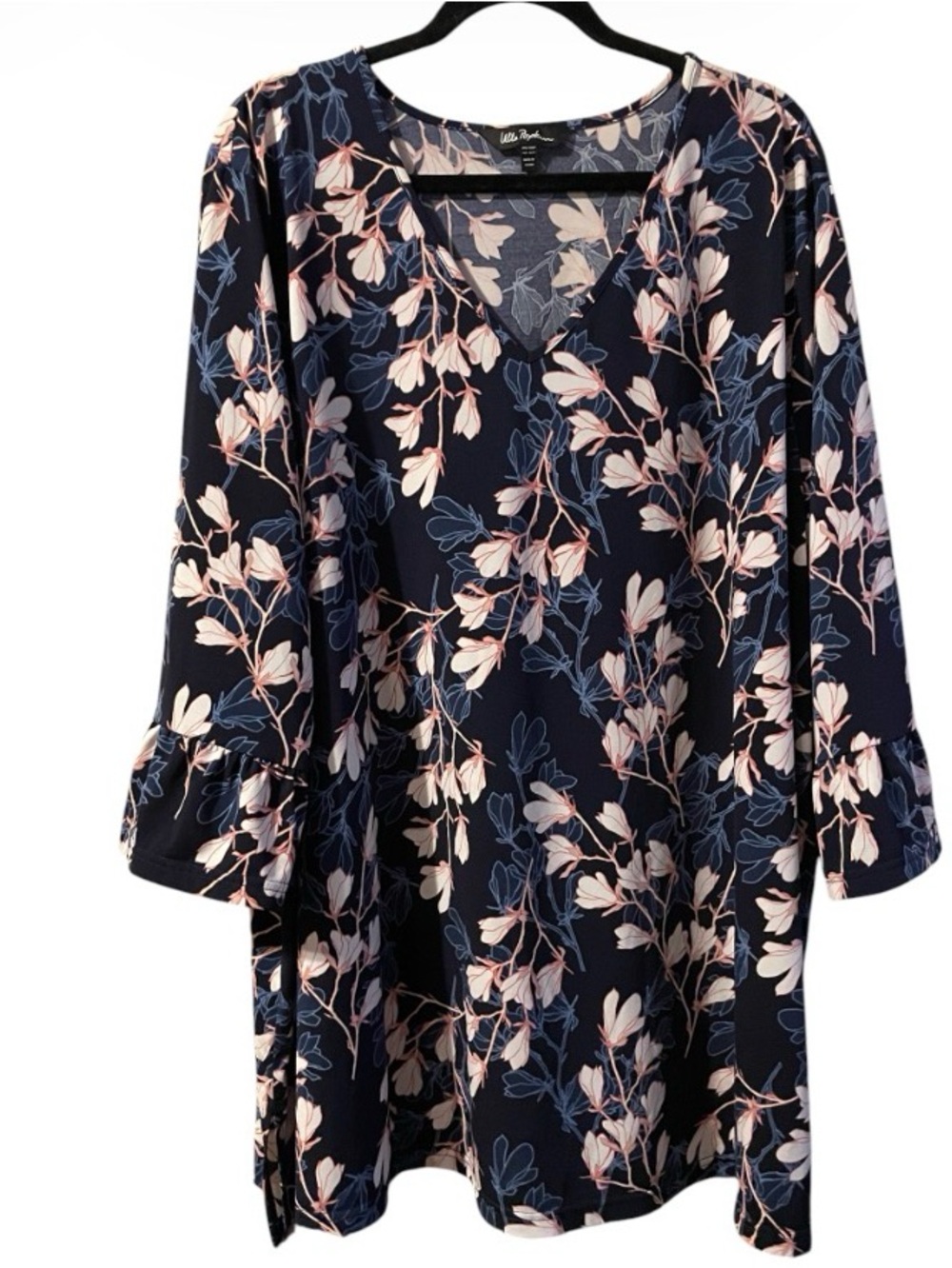 Ulla Popken Size 32/34 Navy Floral Blouse Top
